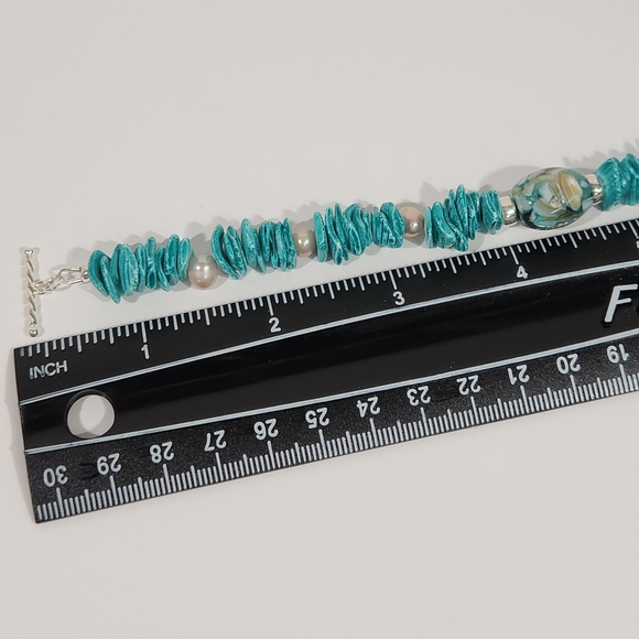 "Ocean Dreams" Bracelet With Sterling, Turquoise Shells, Freshwater Pearls & MOP - Picture 9 of 12